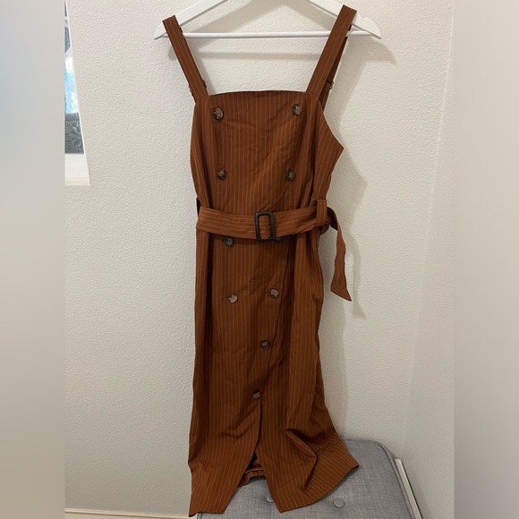 NEW Pin-Striped Midi Dress with Belt - Picture 2 of 5